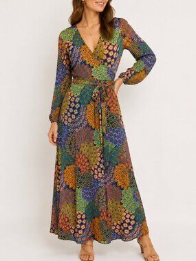 Harlow & Rose Women's Colorful Boho Faux Wrap Maxi Dress - Size Medium
